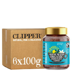 Clipper House Blend Organic Arabica Instant Coffee | 6 x 100g Jars | Bulk Buy for Home & Catering | Gourmet Coffee | Sustainable Fairtrade Coffee by