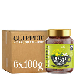 Clipper Decaf Organic Coffee | 6x 100g Jars Decaffeinated Instant Coffee | Bulk Buy for Home & Catering | Gourmet Sustainable Fairtrade Coffee by