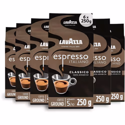 Lavazza, Espresso Italiano Classico, Ground Coffee, 6 Packs of 250g, Ideal for Moka Pot or Filtered Coffee, Sweet & Aromatic ...
