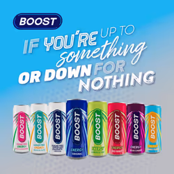 Boost Energy Drink Sugar Free Original - 24 Pack Drinks with Caffeine, Taurine and Vitamin B | Carbonated Energy Drinks | Gluten Free Vegan Low