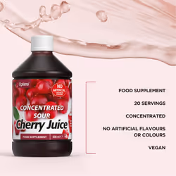 Optima Sour Cherry Juice Concentrate, Natural, Vegan, No Artificial Flavours or Colours, Food Supplement, 500 ml Bottle