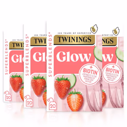 Twinings Superblends Glow Tea - Strawberry & Cucumber Green Tea with Aloe Vera & Biotin for Skincare & Hair Care, 80 x Biodeg ...