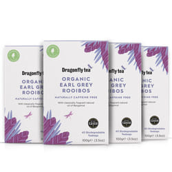 Dragonfly Organic Earl Grey Rooibos Tea, Pack of 4 x 40 (160 Teabags) Naturally Decaf Earl Grey Tea Bags, Caffeine-Free Teabags, With real Bergamot
