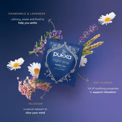 Pukka Herbs, Night Time Organic Herbal Sleep Tea Box, Chamomile, Lavender, Oat Flower, & Limeflower, Natural For Bedtime Relaxation, Caffeine Free, 4