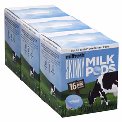 Milfresh Skinny Milk Pods - Dolce Gusto Compatible 3 Boxes x 16 Pods (48 Skimmed Servings Total)