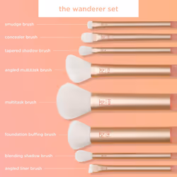 REAL TECHNIQUES The Wanderer Make up Brush Kit, Premium and Professional 8 Midi-size Brush Set with Bag, Soft Bristles, Foundations, Powders, and