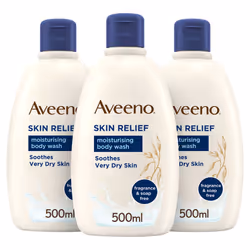 Aveeno Skin Relief Moisturising Body Wash Bundle (3x 500ml), Gentle Cleansing Wash with Soothing Triple Oat Complex, Soap-Fre ...