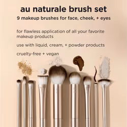 REAL TECHNIQUES Au Naturale Makeup Brush Kit, For Foundation, Powders, and Concealers, Premium Quality Face Brushes, 9 Piece Set, Gold