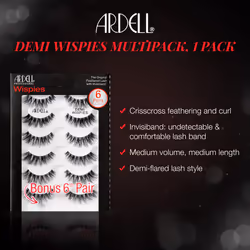 Ardell False Eyelashes Demi Wispies | 6-Pair Multipack | Natural-Looking Wispy Effect | Medium Volume & Length | Comfortable Invisiband |