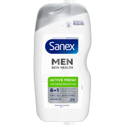 Sanex Men Skin Health Active Fresh Shower Gel 400ml X 6- Dry Skin Body Wash For Men - Controls Body Odour For 24 Hours - Deeply Hydrates - 6-in-1