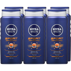 NIVEA MEN Sport Shower Gel (6 x 400ml), Refreshing Body Wash with Lime Scent, All-in-1 Shower Gel for Men, Strong NIVEA MEN Shower Gel