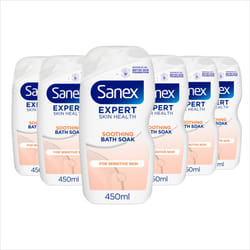 Sanex Expert Skin Health Soothing Bath Soak 450ml 6 Pack - bath soak men and women - advanced prebiotic formula - comforts sensitive skin - supports