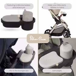 Silver Cross | Pram Snack Tray | Pram Accessories | Beaker & Snack Pot | Silcone | Clip On Snack Tray