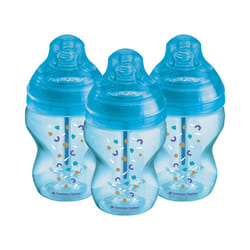 Tommee Tippee Advanced Anti-Colic Baby Bottle, 260ml, Slow-Flow Breast-Like Teat for a Natural Latch, Triple-Vented Anti-Colic Wand, Pack of 3, Blue