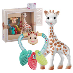 Sophie la girafe Sophiesticated Original Teether with Heart Rattle Gift Set, 100% Natural Rubber Baby Teething Toy, Baby Gift Box Set with Gift Bag