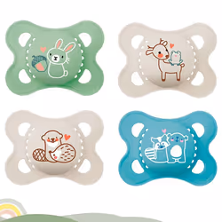 MAM SILICONE dummy 0-6 months, pack of 4 incl. 2 travel boxes