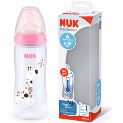 NUK First Choice+ Flow Control Bottle | 6-18 Months | Temperature Control | Silicone Nipple | Anti-Colic Valve | BPA Free | 3 ...