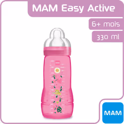 MAM - Easy Active 6+ Months Bottle (330 ml) Pink ? Bottle with Ultra-Fast X-Speed Silicone Teat ? Baby Bottle with airtight Seal
