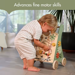 Tiny Love Wooden Baby Walker, Activity Walk Behind, 2-in-1 Activity Walker, 12 Interactive Activities, Supports Motor Skills, Cognitive Development,
