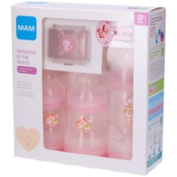 MAM Welcome to The World Gift Set with 3 Anti-Colic Bottles, Dummy, Dummy Clip, Pink