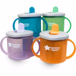 Tommee Tippee First Essential Cups 4 Pack Assorted Colors, Torquoise, Purple, Green, Red