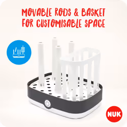 NUK Vario Express Bottle Steriliser | Steam Sterilises up to 6 Baby Bottles & Accessories in 6 Minutes | Auto Switch Off | Removable Basket & Poles |