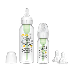 Dr Brown's Natural Flow Anti-Colic Options+ Narrow Baby Bottle, Sampler Kit, 1x 4oz/120ml Bottle & 1x 8oz/250ml Bottles with Level 1 Slow Flow Teat,