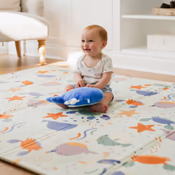 Nuby Foldable Reversible Play Mat - Easy Clean | Reversible | Waterproof | Suitable from Birth (Ocean Friends)