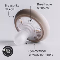 Tommee Tippee Breast-Like Dummies, 0-6 month pack of 4 Dummiess with breast-like baglet, symmetrical design and BPA free