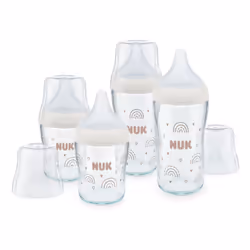 NUK Perfect Match Glass Baby Bottles Set | 3+ Months | Adapts to Baby's Palate | Temperature Control | Anti Colic Vent | 120 ...