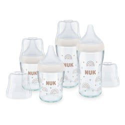 NUK Perfect Match Glass Baby Bottles Set | 3+ Months | Adapts to Baby's Palate | Temperature Control | Anti Colic Vent | 120 ml & 230 ml | BPA-Free |