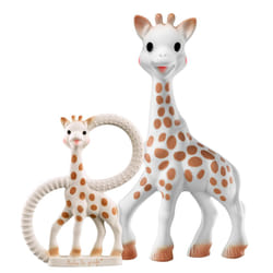 Sophie la girafe Sophiesticated Original Teether and Teething Ring Gift Set, 100% Natural Rubber Baby Teething Toys, Baby Gift Box Set with Gift Bag