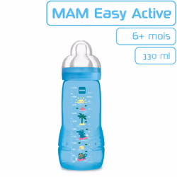 MAM, Easy Active Bottle 6+ Months (330 ml) Blue - Bottle with Silicone Teat Ultra-Fast X-Speed Flow - Baby Bottle with Airtight Seal