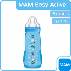 MAM, Easy Active Bottle 6+ Months (330 ml) Blue - Bottle with Silicone Teat Ultra-Fast X-Speed Flow - Baby Bottle with Airtight Seal