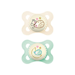 MAM Night Glow in The Dark Silicone Pacifier, Green/White, 0-6 Months, 2-Count