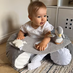 Nuby Penguin Sit-Me-Up Baby Seat ? Inflatable Sit & Play Floor Seat | Detachable Tray | Machine Washable | Suitable from 6 Months Plus (Grey)
