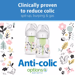 Dr. Brown's Anti-Colic Options+ Wide-Neck Baby Bottle Designer Edition Bottles, Woodland Decos, 5oz/150 ml, Level 1 Teat, Pack of 2, 0m+