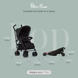 Silver Cross - Pop 2 Pushchair - Foldable Travel Stroller - Buggy - Adjustable/Lie Flat Seat - Newborn to 4 Years - Space