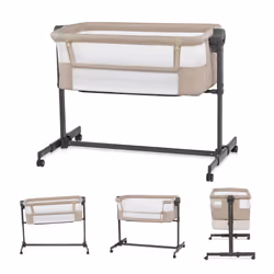 KinderKraft Neste UP 2 Bedside Crib, Travel Cot, Co-Sleeping Bed, Ajustable Height, Foldable Side Wall, Transport Wheels, wit ...
