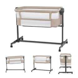 KinderKraft Neste UP 2 Bedside Crib, Travel Cot, Co-Sleeping Bed, Ajustable Height, Foldable Side Wall, Transport Wheels, with Accessories, Cotton