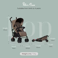 Silver Cross - Pop 2 Pushchair - Foldable Travel Stroller - Buggy - Adjustable/Lie Flat Seat - Newborn to 4 Years - Cobble