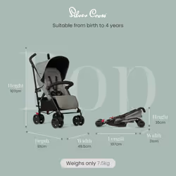 Silver Cross - Pop 2 Pushchair - Foldable Travel Stroller - Buggy - Adjustable/Lie Flat Seat - Newborn to 4 Years - Sage