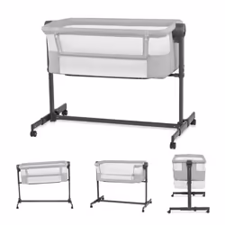 KinderKraft Neste UP 2 Bedside Crib, Travel Cot, Co-Sleeping Bed, Ajustable Height, Foldable Side Wall, Transport Wheels, wit ...