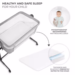 KinderKraft Neste UP 2 Bedside Crib, Travel Cot, Co-Sleeping Bed, Ajustable Height, Foldable Side Wall, Transport Wheels, with Accessories, Cotton
