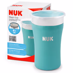NUK Magic Cup Stainless Steel Sippy Cup | 8+ Months | 230 ml | 360? Anti-Spill, Leak-Proof Rim | Keeps Liquid Cool/Warm Longe ...