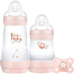 MAM Easy Start Colours of Nature Starter Self Sterilising Anti Colic Starter Set (Owls), Non-Shiny Matt Finish Newborn Bottle Set and Soother, Newborn