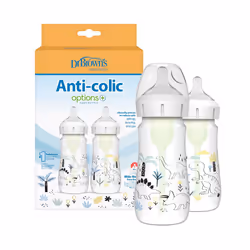 Dr. Brown?s Natural Flow Anti-Colic Options+ Wide-Neck Baby Bottle Designer Edition Bottles, Dinosaur Decos, 9oz/270ml, Level ...