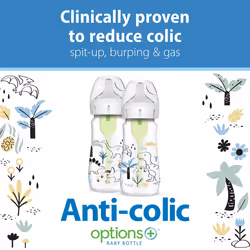 Dr. Brown?s Natural Flow Anti-Colic Options+ Wide-Neck Baby Bottle Designer Edition Bottles, Dinosaur Decos, 9oz/270ml, Level 1 Teat, 2-Pack, 0m+