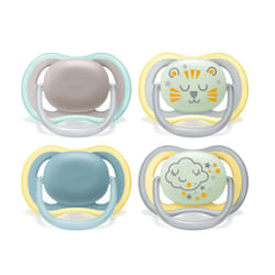 Philips Avent Ultra Air Soother - Pack of 4 Light, Breathable Soothers: 2 Glow in The Dark soothers and 2 Day soothers, 18M+ (Model SCF349/43)