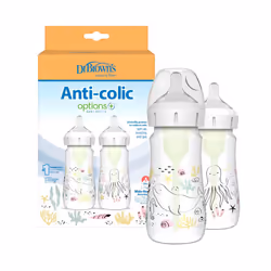 Dr Brown's Anti-Colic Options+ Wide-Neck Baby Bottle, 9oz/270ml, 2-Pack - Ocean Design
